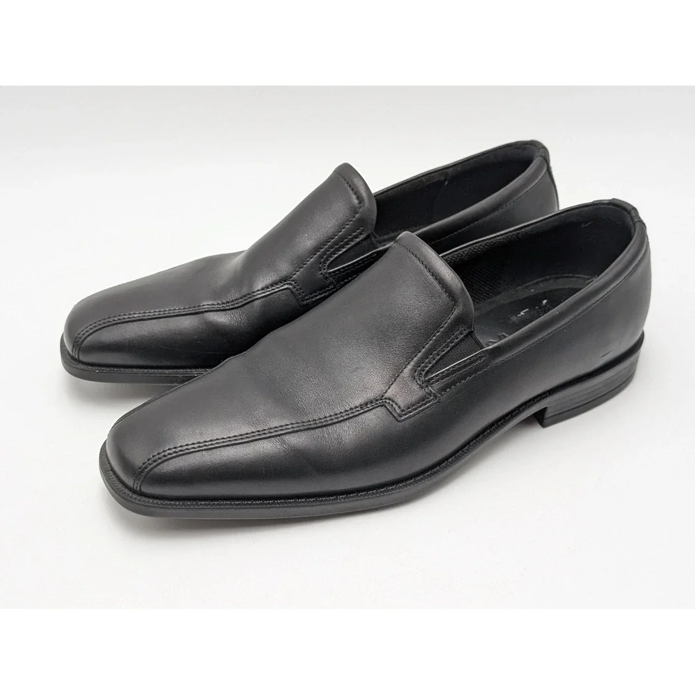 ECCO Loafers Mens 9 Black Leather Slip On Square Toe Dress Shoes 632644-01001
